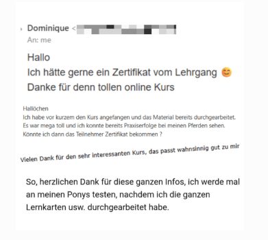 Original-Nachricht einer Kursteilnehmerin per E-Mail